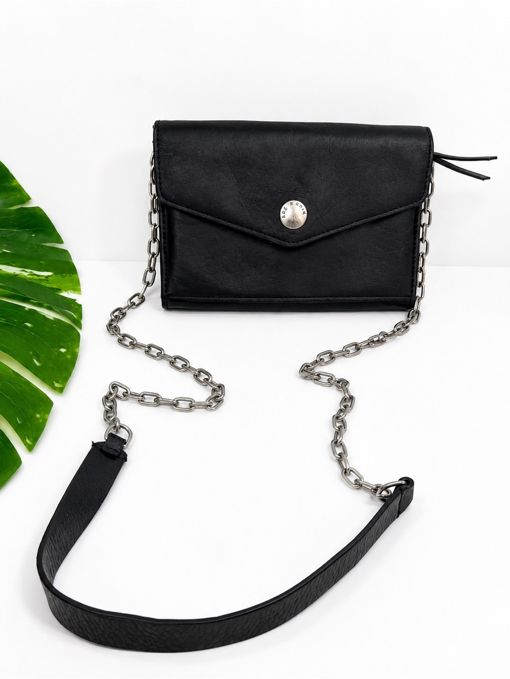 Rag & Bone Black Leather Wallet on Chain Crossbody Bag